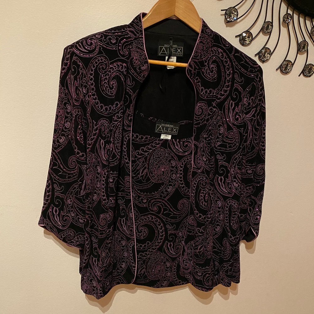elegant sparkly pairing blazer jacket with shirt.
